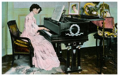 Gertie Millar, actriz y cantante británica, tocando el piano, c1890-1909 de Unbekannt