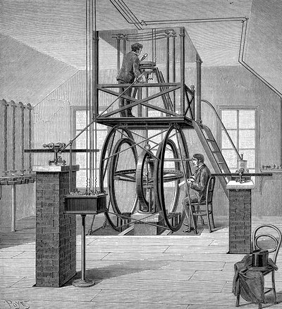 Gigante galvanómetro en el laboratorio de física, Universidad de Cornell, Nueva York, EE.UU., 1886 de Unbekannt