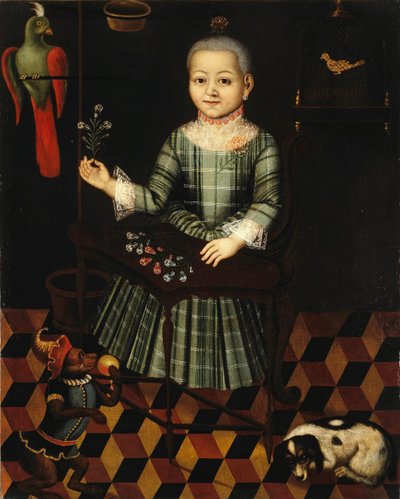 Niña con loro, mediados del siglo XVIII de Unbekannt