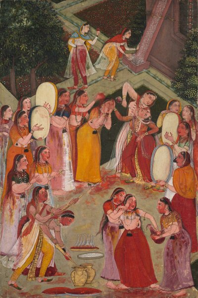 Chicas rociándose en Holi, c. 1640-1650 de Unbekannt