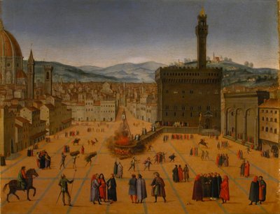Ejecución de Girolamo Savonarola en la Piazza della Signoria en Florencia en 1498, principios del siglo XVII de Unbekannt