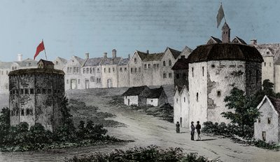 Teatro Globe, Bankside, Southwark a la derecha y el Bear Garden, c. 1597, 1825 de Unbekannt