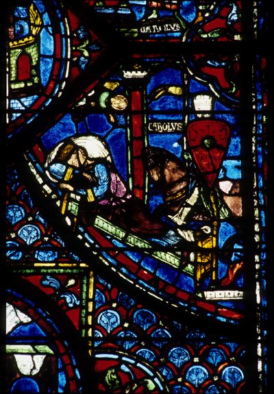 Arquitectura gótica. Historia de Carlomagno (detalle): Visión de Constantino (I, Emperador Bizantino). Vidriera del deambulatorio norte, absidal. Catedral de Chartres. de Unbekannt