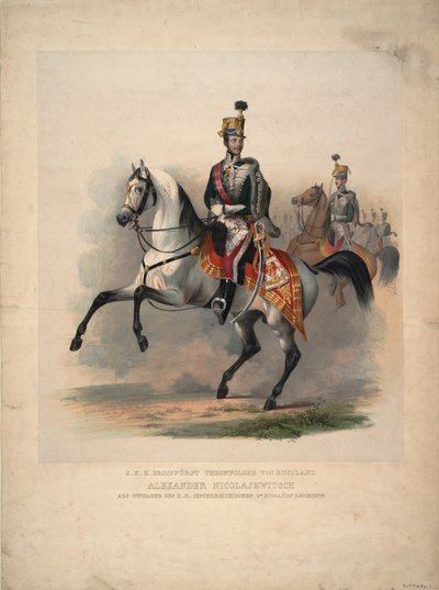 Gran Príncipe Alexander Nikolayevich como coronel en jefe del 4º Regimiento de Húsares austriaco, 1845 de Unbekannt