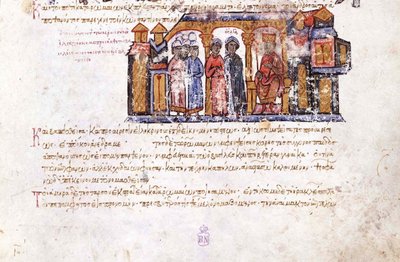Gran Princesa Olga visitando a Constantino VII Miniatura del Skylitzes de Madrid, siglos XI-XII de Unbekannt