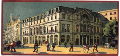 Grandes hoteles: vista exterior del Avenida Palace en Lisboa, Portugal - Mapa de una serie que presenta los hoteles de la Compagnie Internationale des Grands Hotels, finales del siglo XIX-principios del XX de Unbekannt