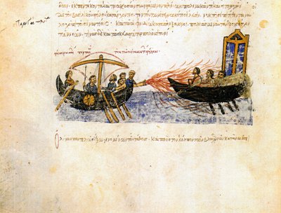 Fuego Griego. Miniatura del Skylitzes de Madrid, siglos XI-XII de Unbekannt