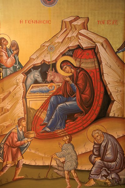 Icono ortodoxo griego que representa el nacimiento de Cristo, Tesalónica, Grecia de Unbekannt