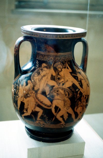 Vaso griego decorado con figuras de guerreros luchando de Unbekannt