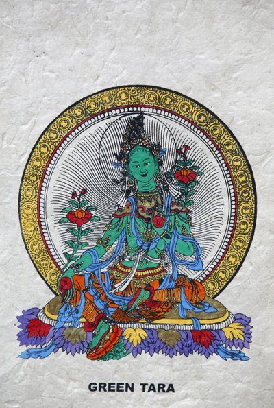 Tara Verde, símbolo budista de prosperidad. Monasterio de Kopan, Bhaktapur, Nepal de Unbekannt