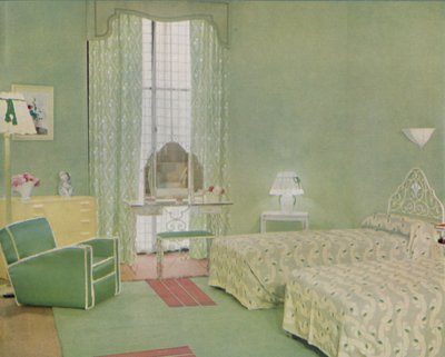 Esquema de color verde y blanco para un dormitorio, 1938 de Unbekannt