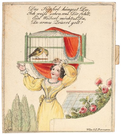 Tarjeta de felicitación. Tu pequeña cabeza está colgando, sé lo que te pasa..., después de 1815 de Unbekannt