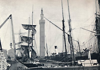 Grimsby - Vista de los muelles, con la Torre Hidráulica, 1895 de Unbekannt