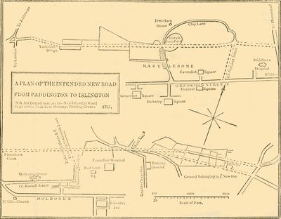 Plano del nuevo camino de Islington a Edgware Road, 1755, c1876 de Unbekannt