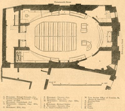 Plano del suelo de la iglesia moderna de St. Martin Outwich, demolida en 1874, 1897 de Unbekannt