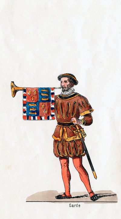 Guardia, diseño de vestuario para la obra de Shakespeare, Enrique VIII, siglo XIX de Unbekannt