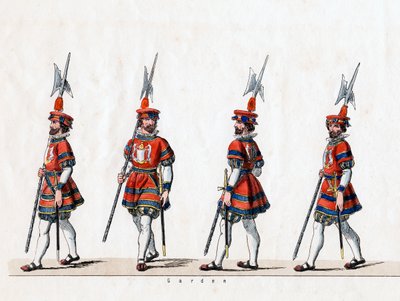 Guardia, diseño de vestuario para la obra de Shakespeare, Enrique VIII, siglo XIX de Unbekannt