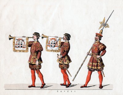 Guardias, diseño de vestuario para la obra de Shakespeare, Enrique VIII, siglo XIX de Unbekannt