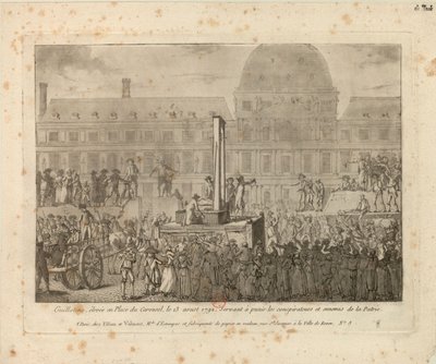Guillotina elevada en la plaza del Carrusel, el 13 de agosto de 1792 de Unbekannt