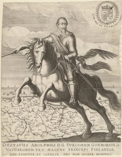 Gustavo Adolfo ante el mapa de Pomerania en el fondo, 1630 de Unbekannt