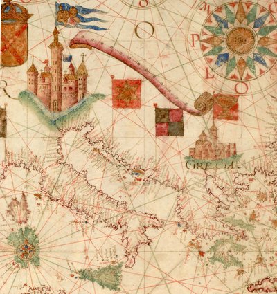 HM 1549
 LUÍS TEIXEIRA, CARTA PORTOLANA. Lisboa, ca. 1600 Inscrito en un pergamino "Por Luis Te[ixe]ira em Lix[bo]a". Vendida en 1867 por Henry Stevens (1791-1867) a Henry Huth (1815-78), The Huth Library (1880), pt. 4, 1171. Venta de Alfred Henry Huth (1 de Unbekannt