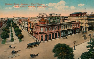 Habana: Prado, Neptuno y Hotel Plaza. Prado, Parque Central y Hotel Plaza, c1910 de Unbekannt