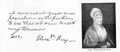 Escritura y firma de Elizabeth Fry de Unbekannt