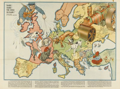 ¡Escucha! ¡Escucha! ¡Los perros ladran! Mapa satírico europeo de Unbekannt