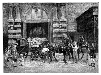 Enganchando los caballos negros en los Royal Mews, Palacio de Buckingham, Londres, c1888 de Unbekannt