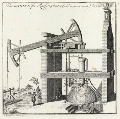 Grabado de Henry Beighton de la máquina de Newcomen en Griff de Unbekannt