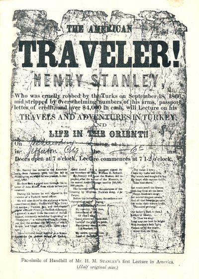 Henry M. Stanley, Folleto de la Gira de Conferencias en América, A los 31 años descubrió al Dr. Livingstone en África de Unbekannt