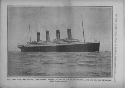 Su primer y último viaje: el Titanic pasando por el Solent el miércoles 10 de abril..., 1912 de Unbekannt