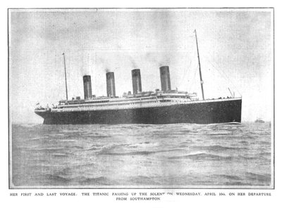 Su Primer y Último Viaje: el Titanic Pasando por el Solent el Miércoles, 10 de Abril..., 1912 de Unbekannt