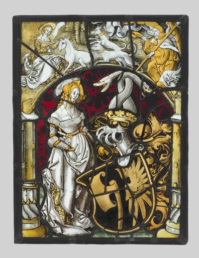 Panel heráldico con armas de Lichtenfels y una caza de unicornios, c. 1515 de Unbekannt
