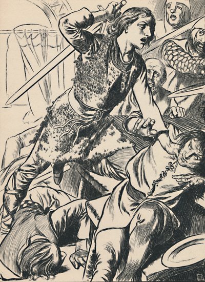 Hereward y sus hombres atacan a los normandos, c. 1907 de Unbekannt