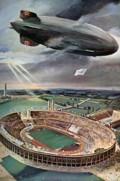 Zeppelin Hindenburg sobre el Estadio Olímpico, Berlín, 1936 de Unbekannt