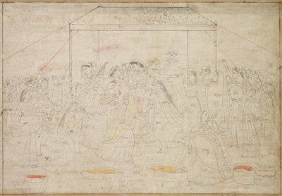 Dios hindú Krishna vestido con ropa de mujer para el festival de primavera Holi, c. 1790 de Unbekannt