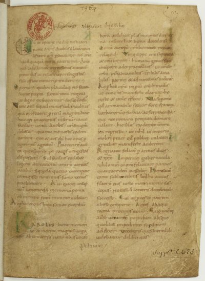 Historia Brittonum por Nennius. Primera página del manuscrito, siglo XI de Unbekannt