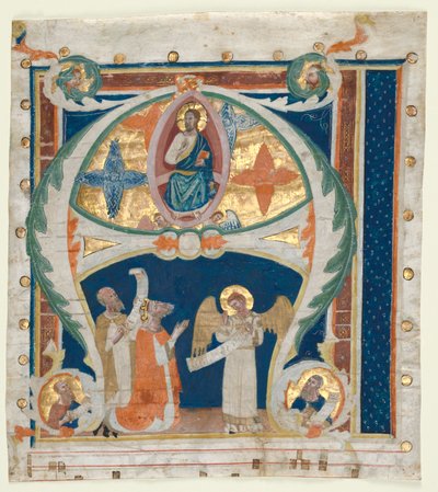 Inicial historiada A excisa de un gradual: Cristo en majestad con el Rey David..., c. 1300-1340 de Unbekannt