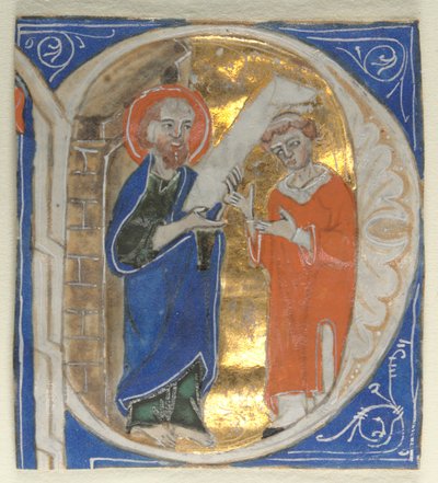 Inicial historiada extraída de una Biblia: San Pablo y un clérigo, 1200s de Unbekannt
