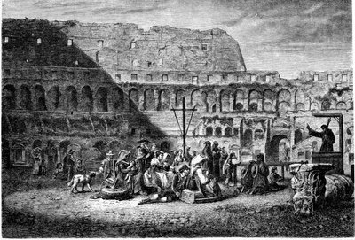 Historia de la Antigua Roma. El sermón de Cuaresma dentro del Coliseo. Grabado de 1800 de Unbekannt