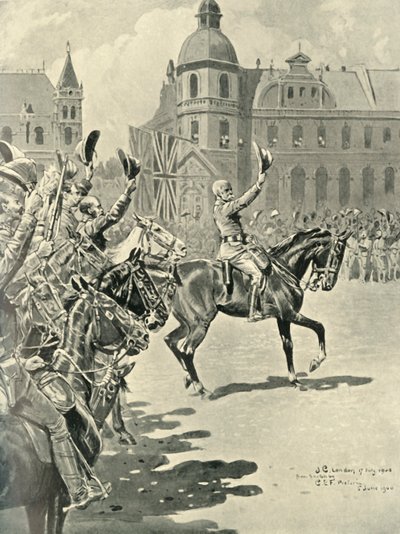 Izando la bandera británica en Pretoria: Lord Roberts liderando vítores para la Reina, 1900, 1901 de Unbekannt