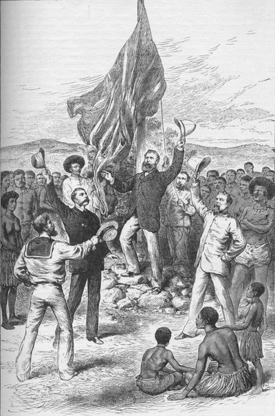 Izando la bandera británica en Nueva Guinea, 1883 1908 de Unbekannt