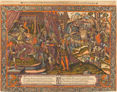 Holofernes interrogando a Achior, c. 1575 de Unbekannt