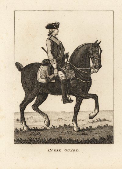 Guardia de Caballos, en uniforme militar con tricornio, mosquete de Unbekannt