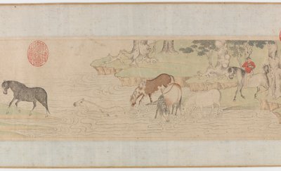 Caballos y mozos cruzando un río, dinastía Yuan o principios de la dinastía Ming, siglo XIV de Unbekannt