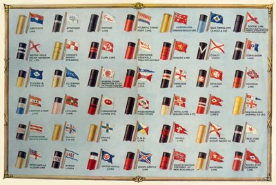 Banderas y embudos de las líneas de barcos de vapor de pasajeros, c1930 de Unbekannt