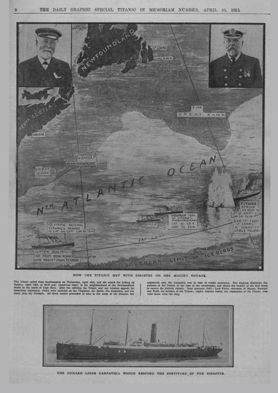 Cómo el Titanic se encontró con el desastre..., y el transatlántico de Cunard Carpathia... de Unbekannt