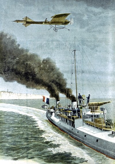 Hubert Latham intentando volar su monoplano Antoinette a través del Canal de la Mancha de Unbekannt
