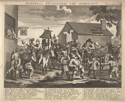 Hudibras encuentra a Skimmington Placa 7: Ilustraciones de Hudibras de Samuel Butler, 1725-30 de Unbekannt